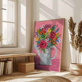 Watering Can with Flowers Poster