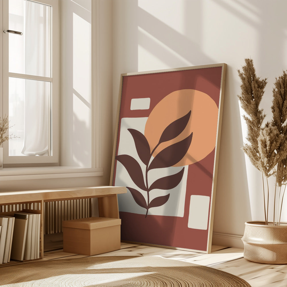 Abstract Boho Leaves And Sun Poster