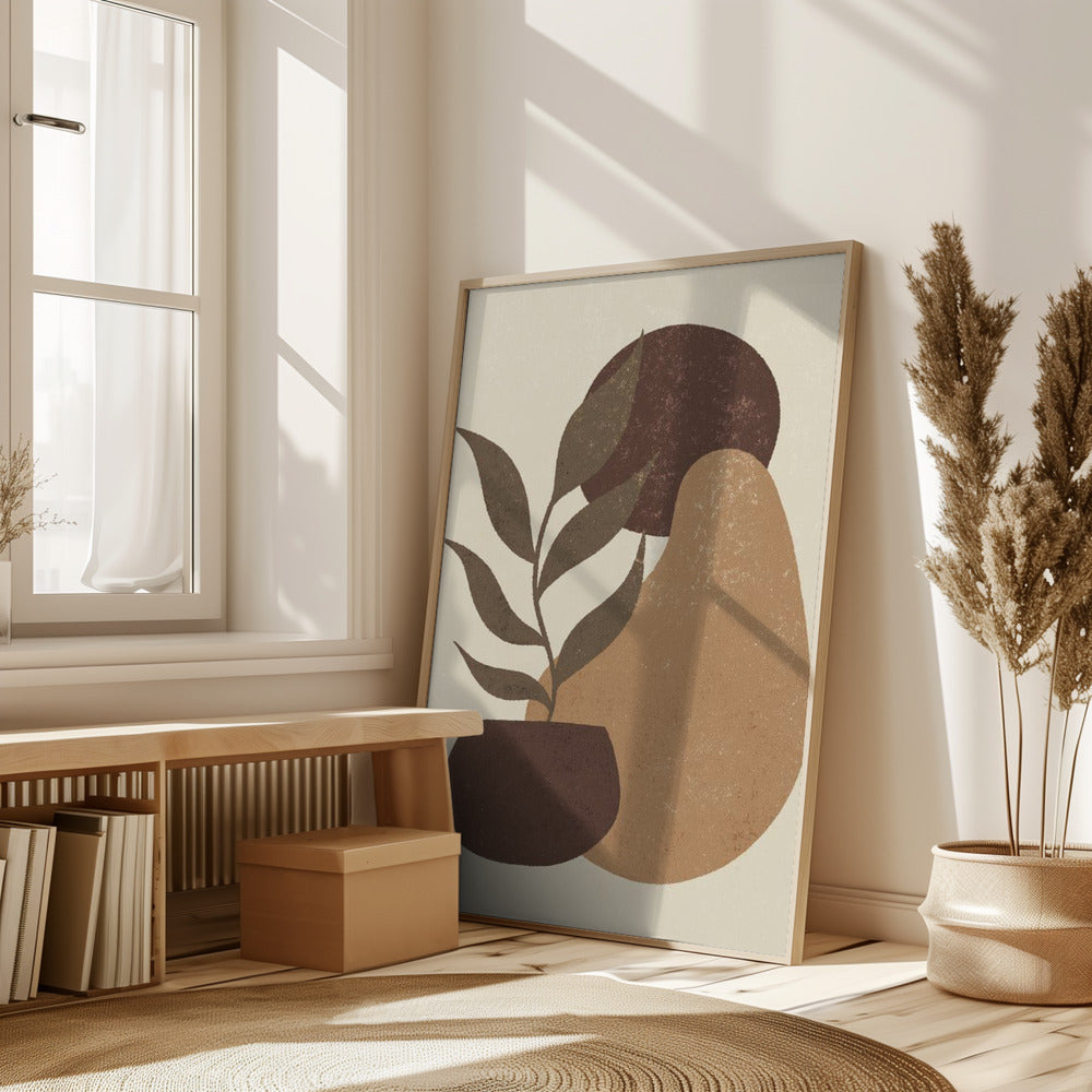 Grow - Aesthetic Abstract Boho Brown Leaves Poster