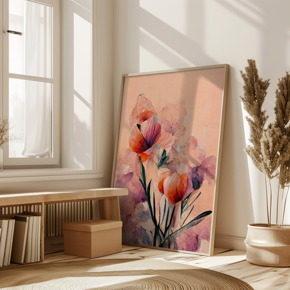 Abstract Coral Flowers (Peach) Poster