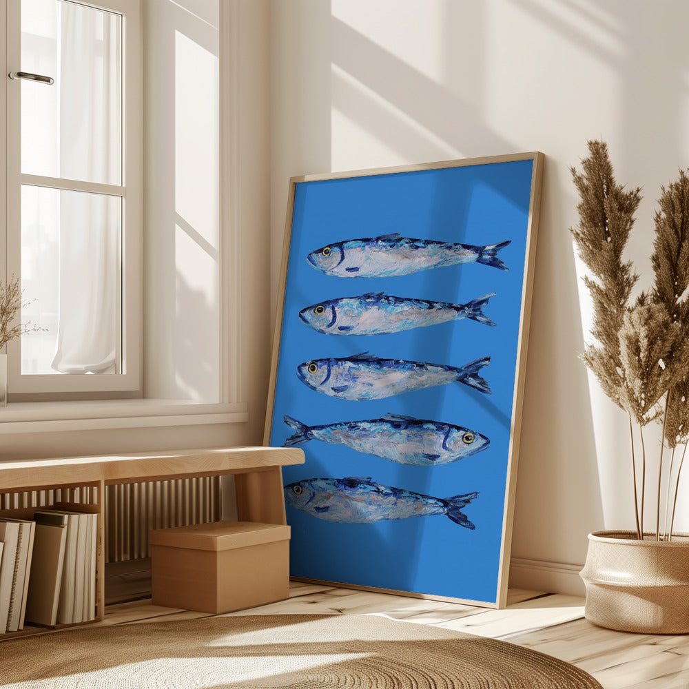 Sardines on Blue Poster