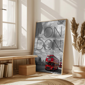 Red Buses in London | Text &amp; Skyline Poster