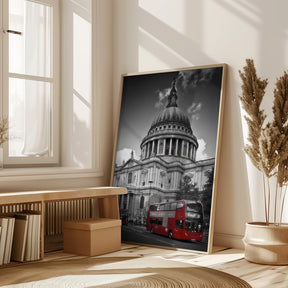 LONDON St. Paul’s Cathedral &amp; Red Bus Poster