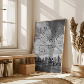 NYC Brooklyn Bridge &amp; Lower Manhattan | Text &amp; Skyline Poster