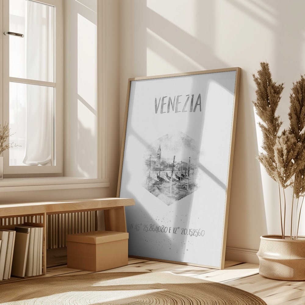 Coordinates VENICE Grand Canal | monochrome watercolor Poster