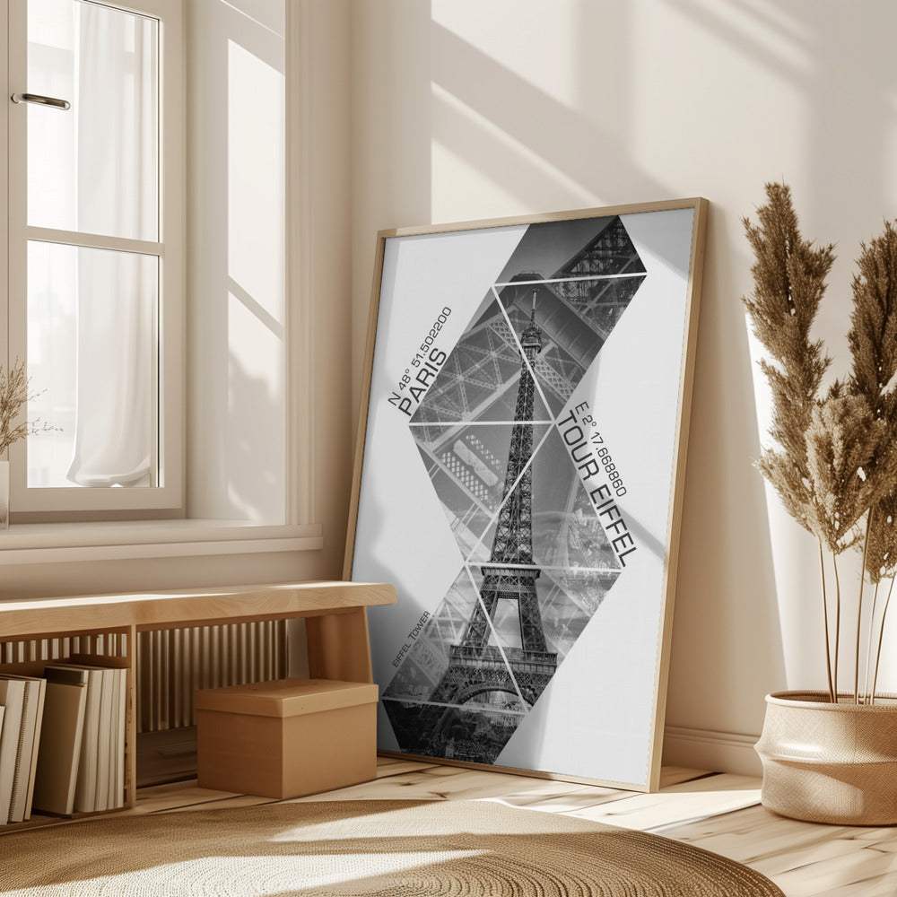 Coordinates PARIS Eiffel Tower | monochrome Poster