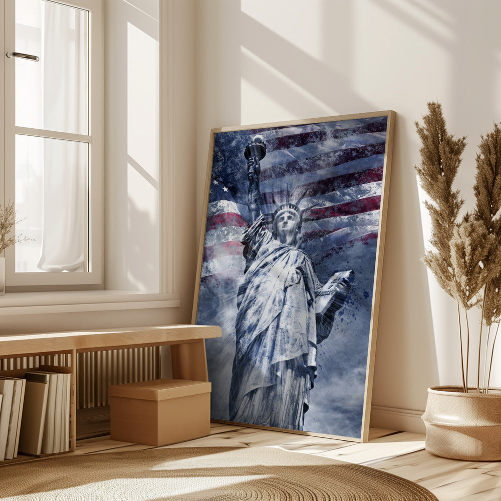 Modern Art STATUE OF LIBERTY | blue Poster