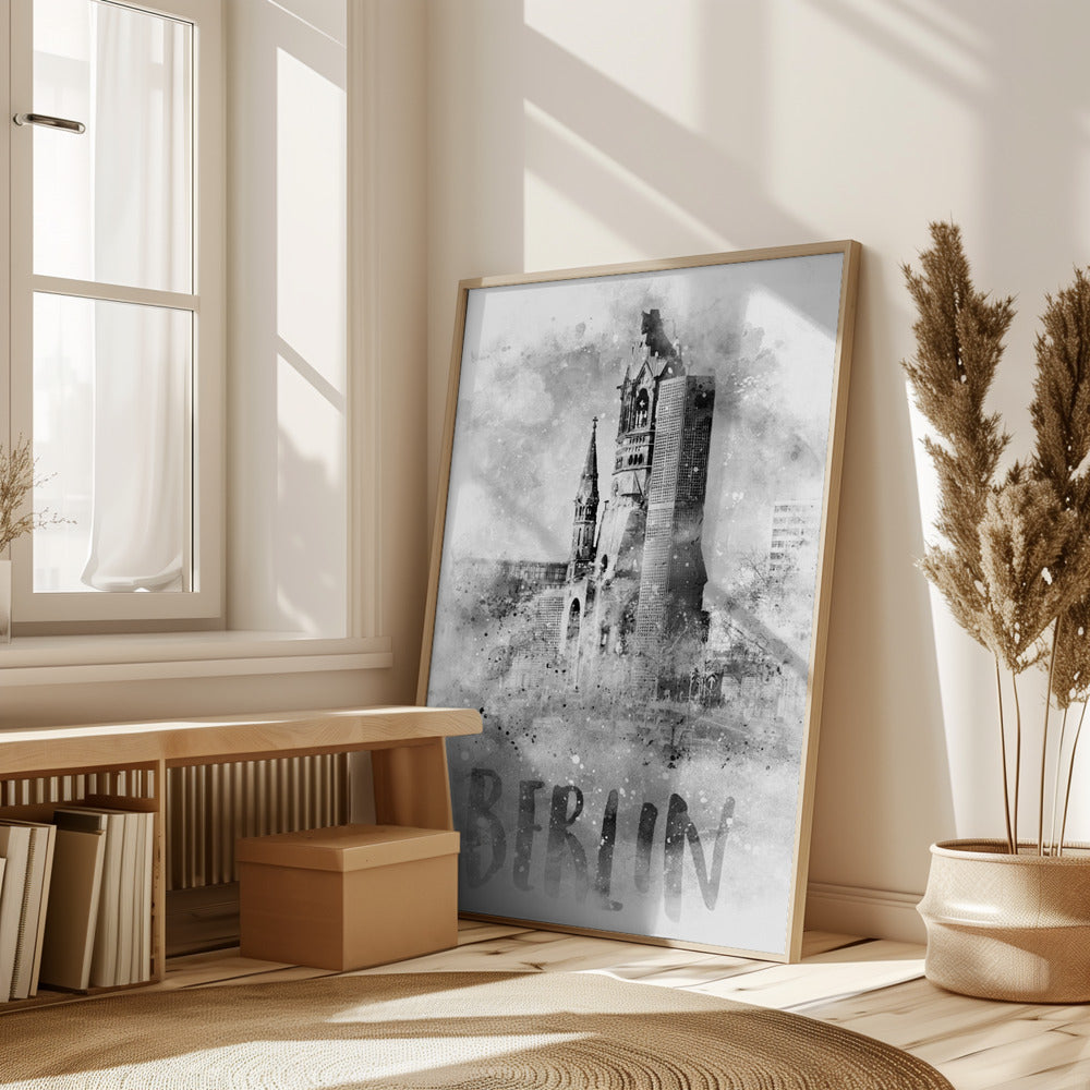 Monochrome Art BERLIN Kaiser Wilhelm Memorial Church | watercolor Poster