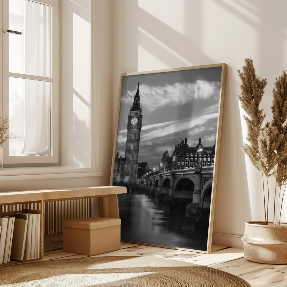 Evening at Westminster Bridge - Monochrome Poster