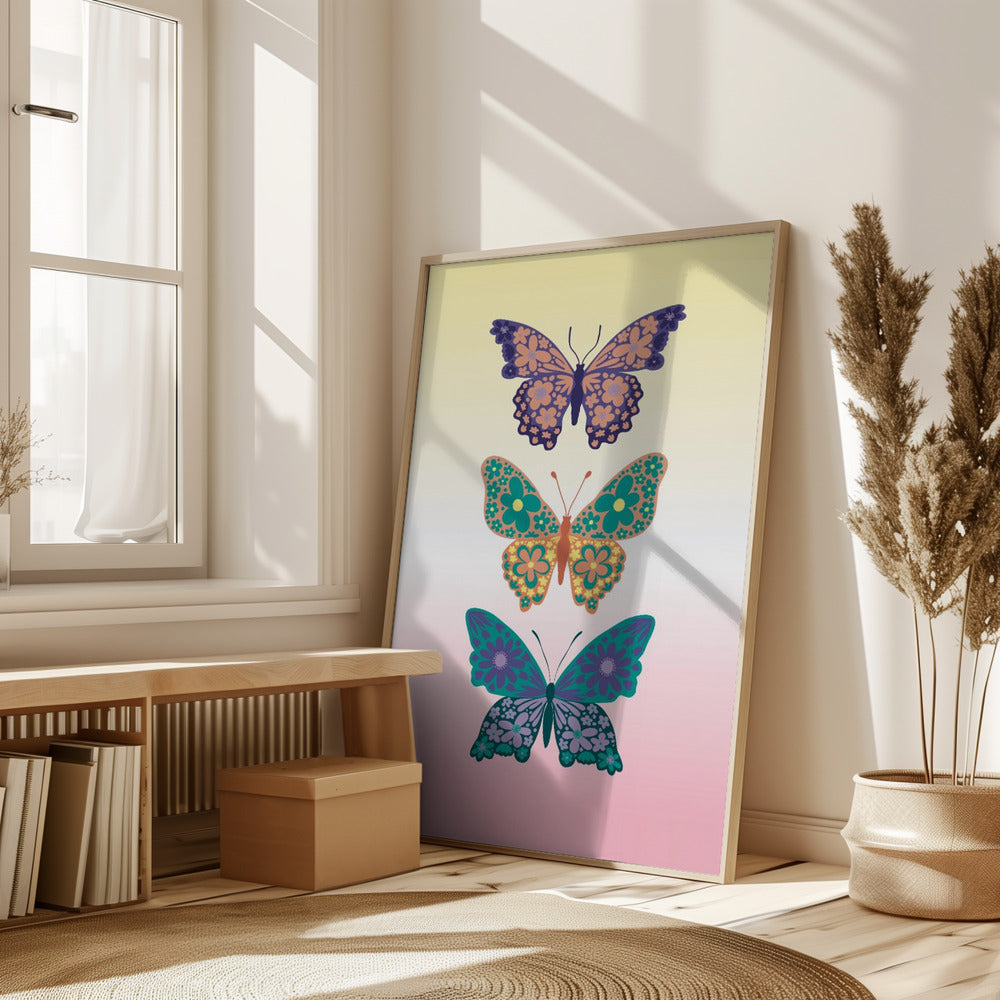 Colorful floral butterflies I Poster