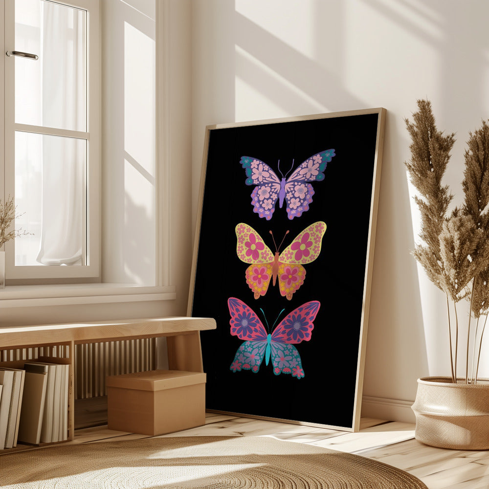 Colorful floral butterflies III Poster