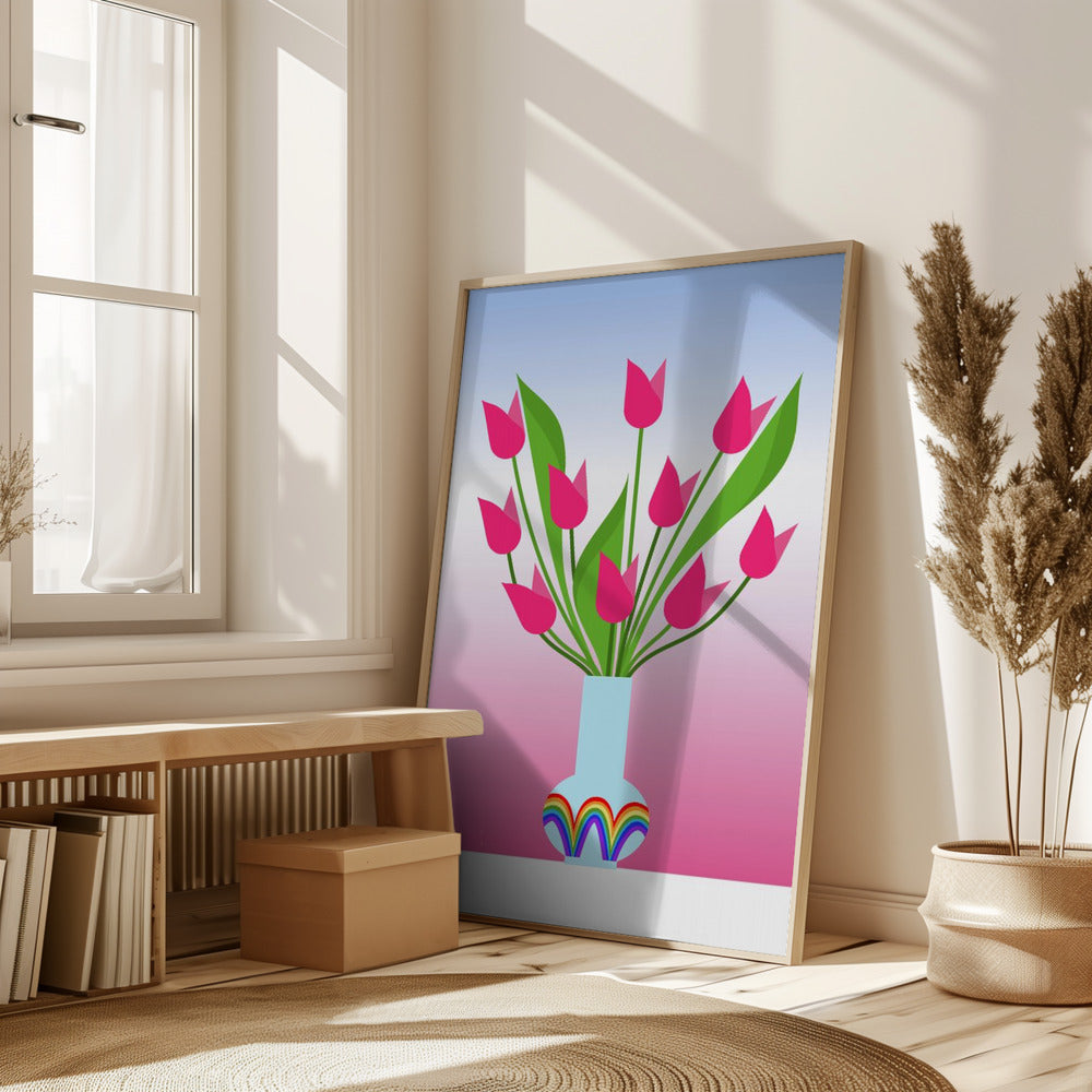 Tulips in the rainbow vase Poster