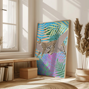 Jaguar Sleeping in colourful jungle Poster