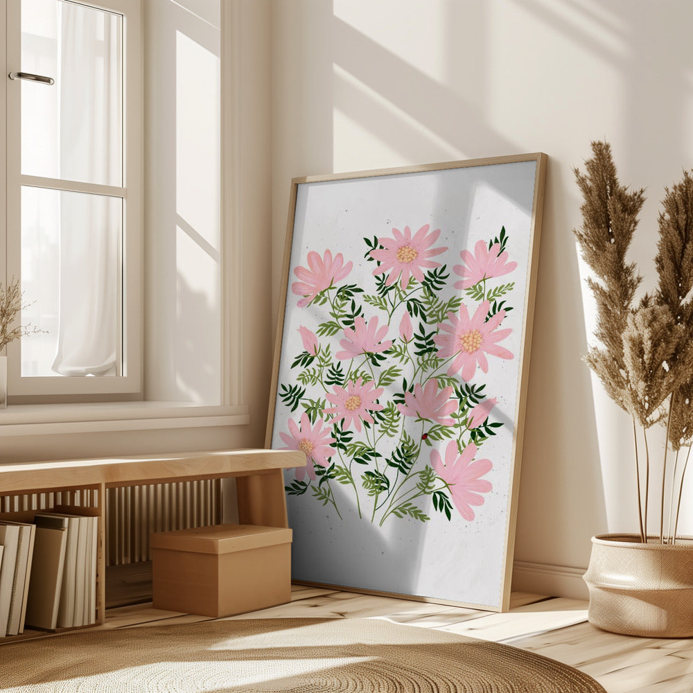 Ladybug flowers pink Poster