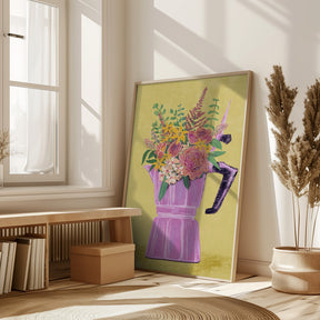 Espresso Maker with Flowers Poster