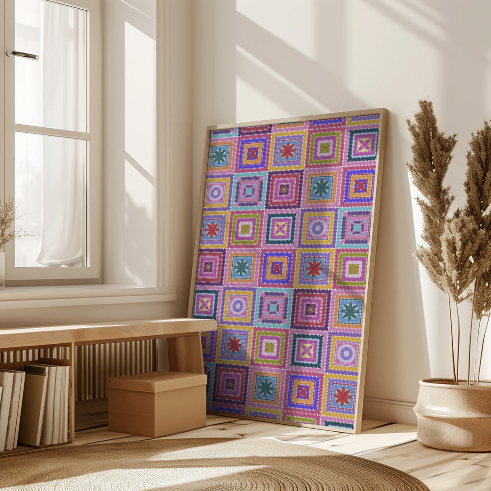 Colorful digital grandma squares I Poster