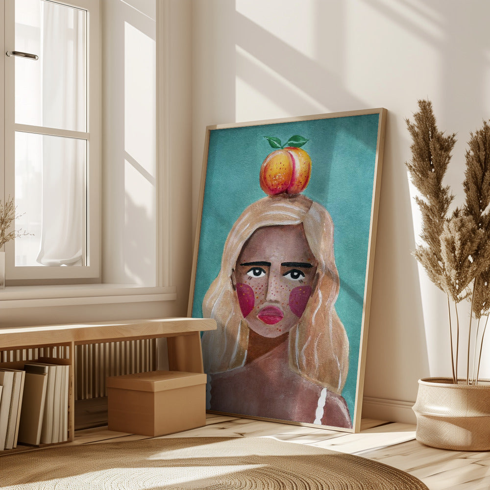 Woman With Peach Poster