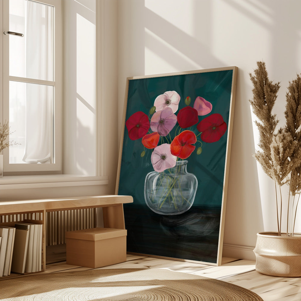 Vase with poppys Poster