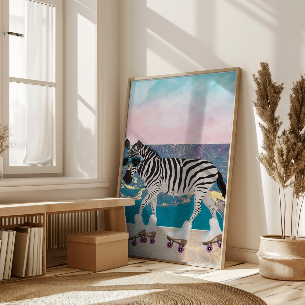 Zebra On Holiday Rollerksating Poster