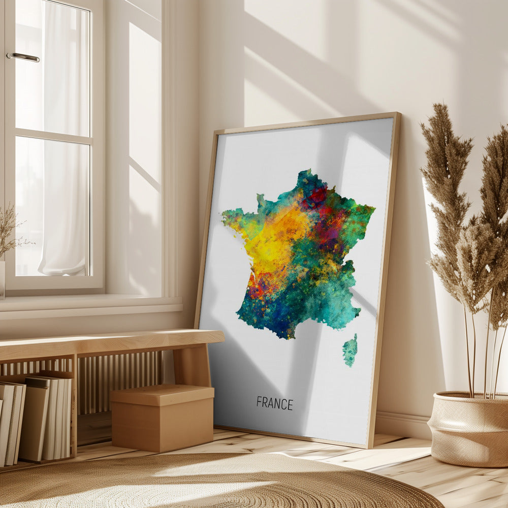 France Watercolor Map Poster