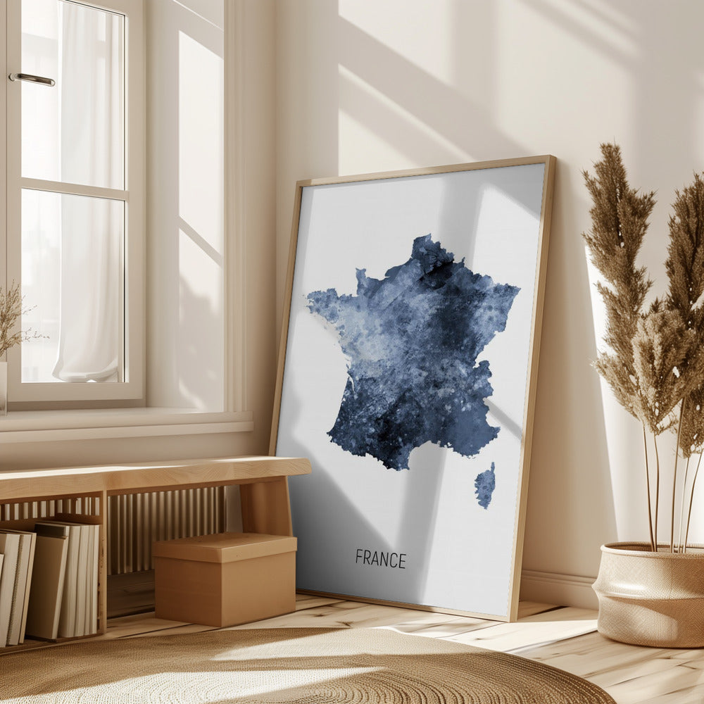 France Watercolor Map Poster