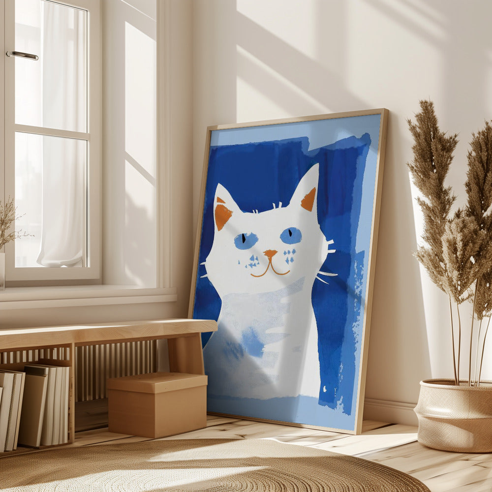 Cat In Blue Poster