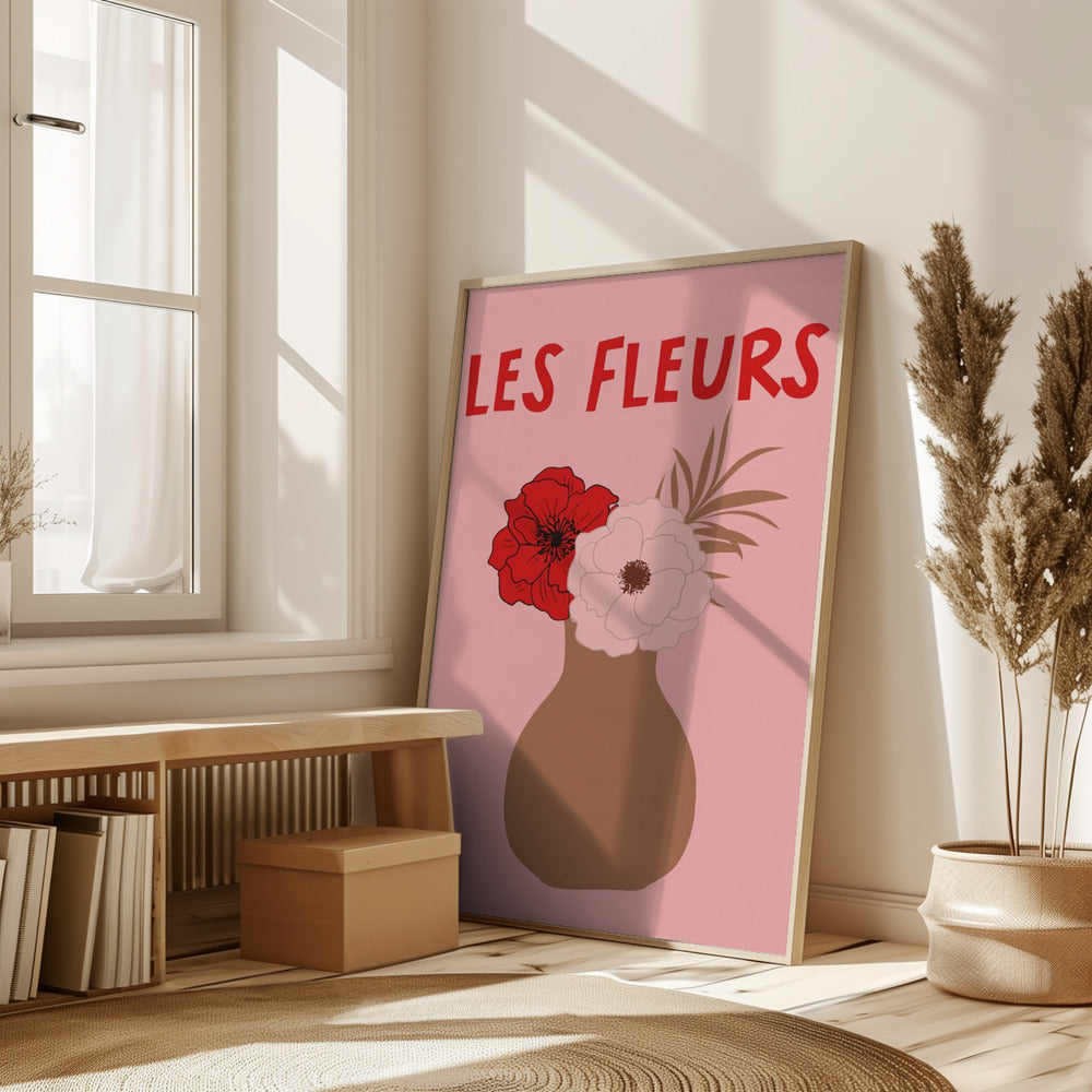 Les Fleurs Pink and Red Poster