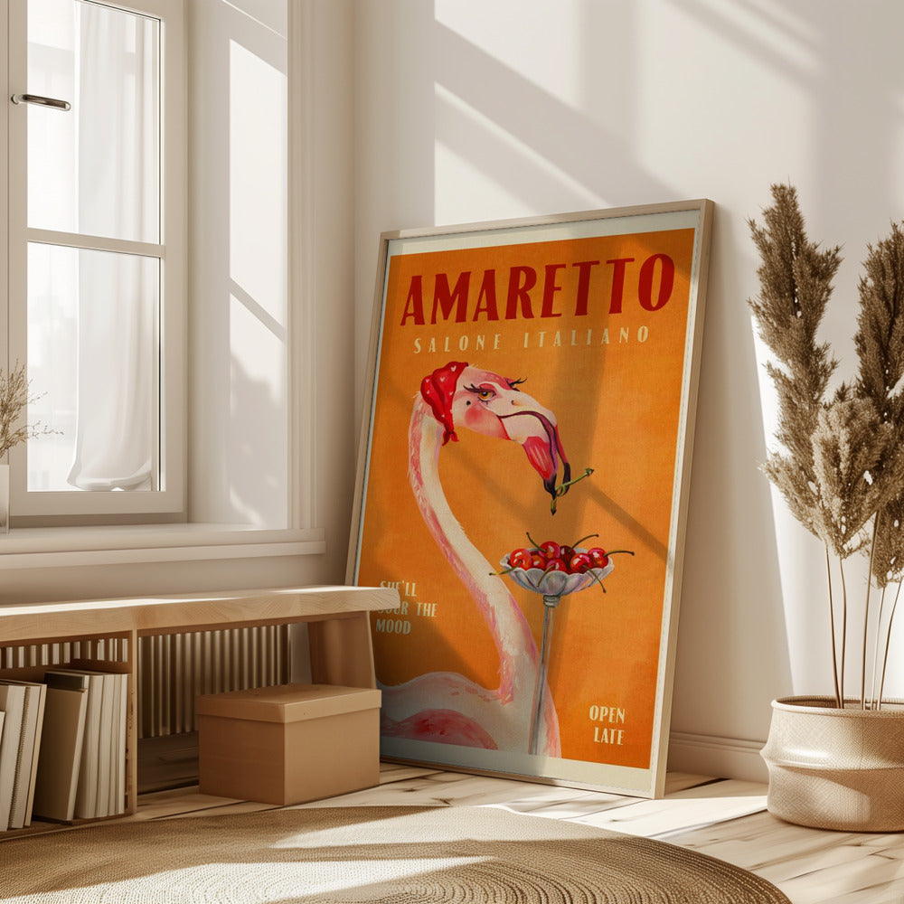 Amaretto Flamingo Art Deco Italian Cafe Travel Art Poster