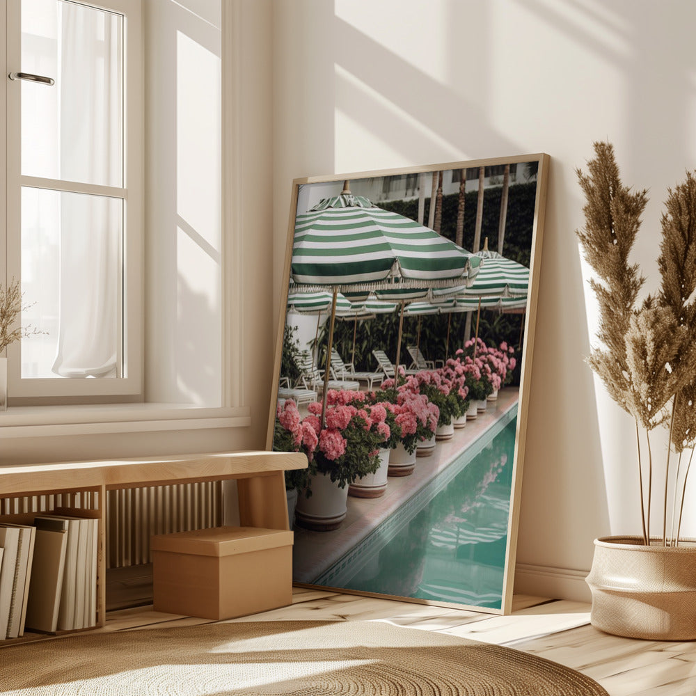 Green Pool Flowers Poster