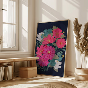 Flower Bouquet On Navy Poster