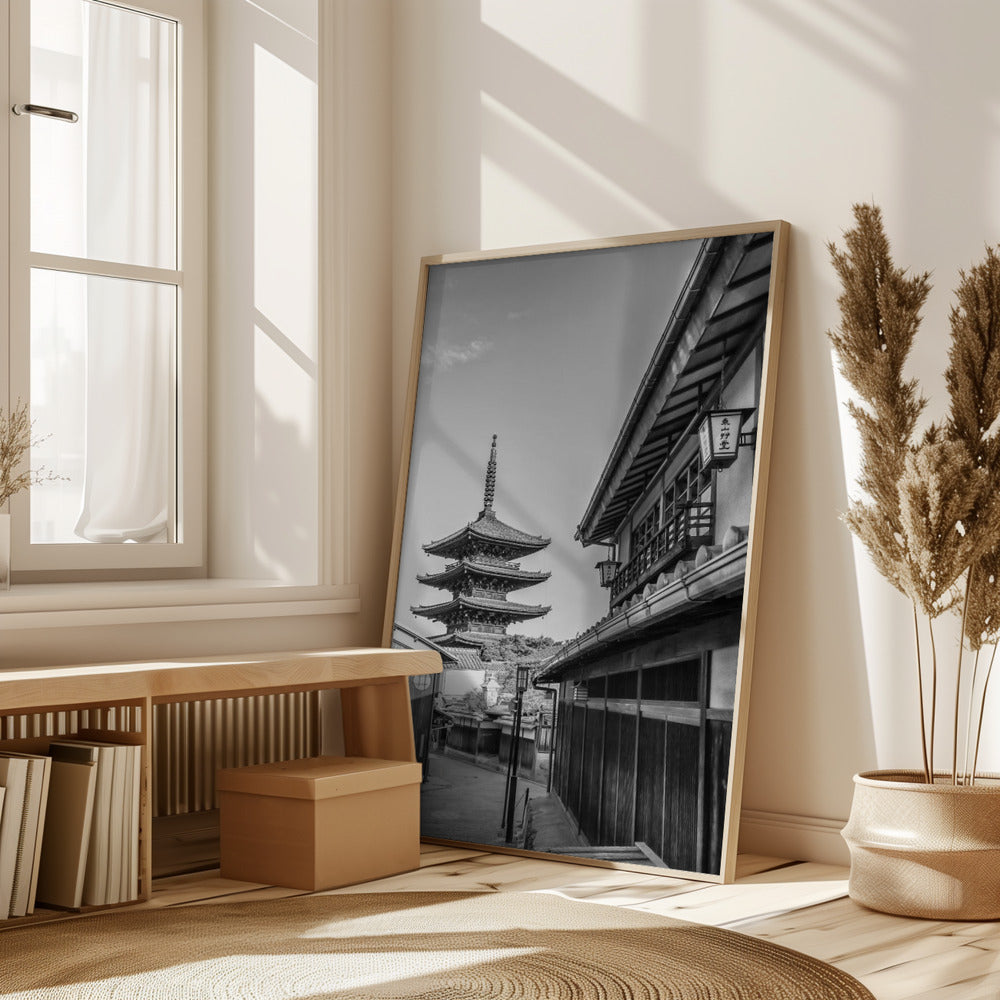 Historic Kyoto with Yasaka Pagoda - monochrome Poster