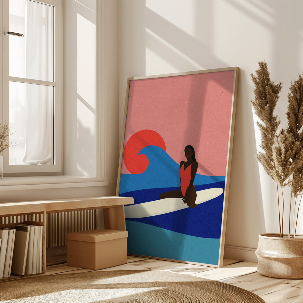 Girl On a Surfboard Poster