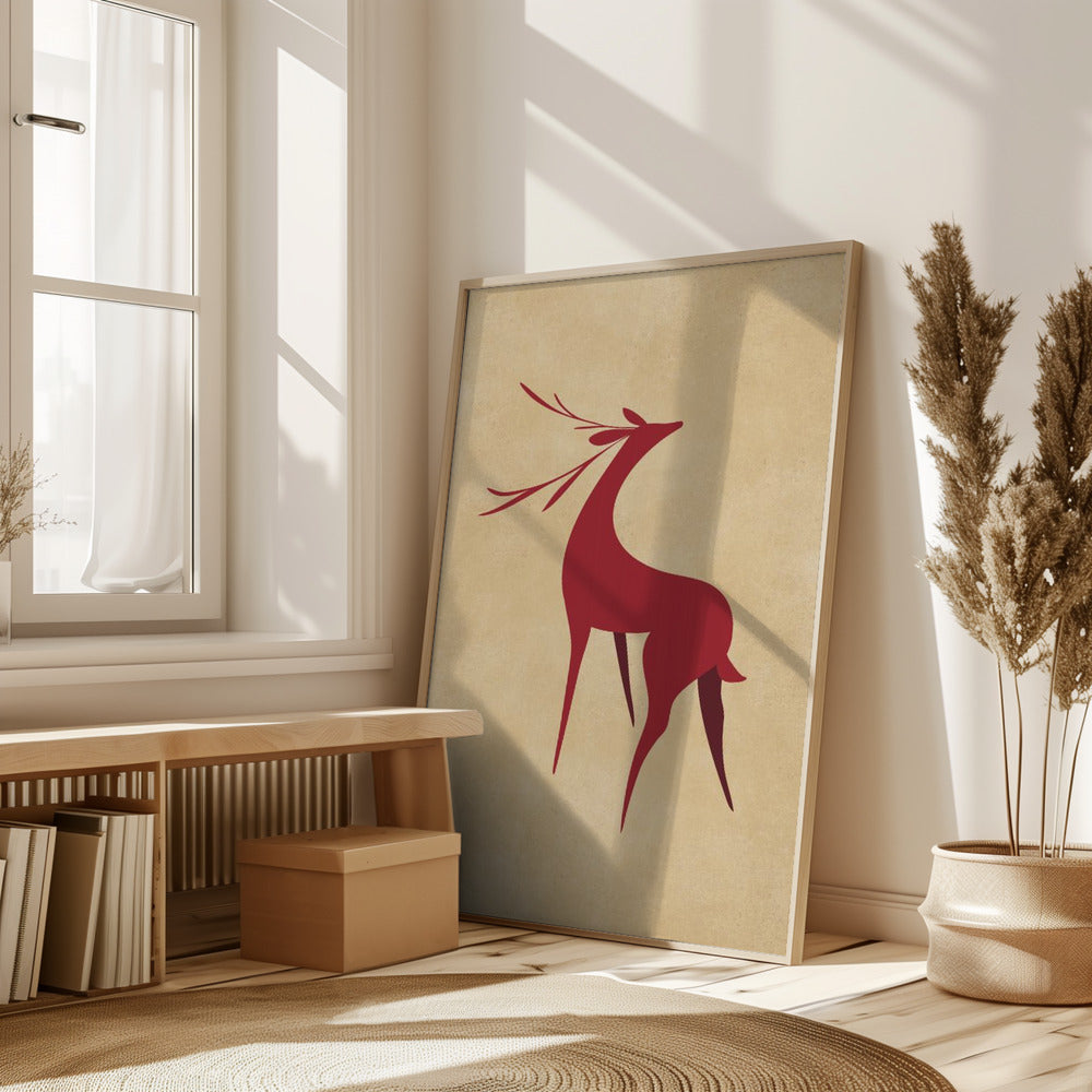 Stylized retro deer red/tan Poster