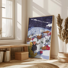 Winter Scene woman with coffee Poster