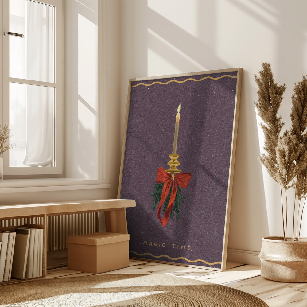 Candle with bow and spruce sprigs Poster