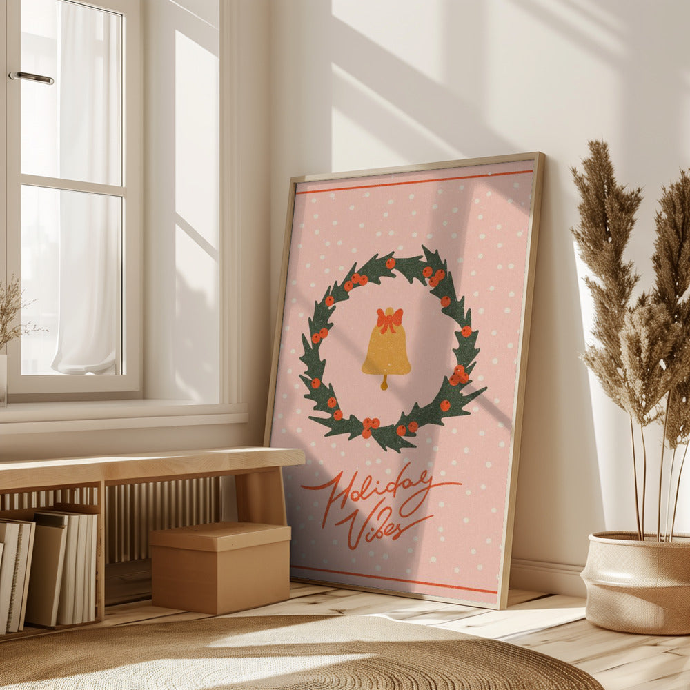 Christmas wreath with bell and bow Poster