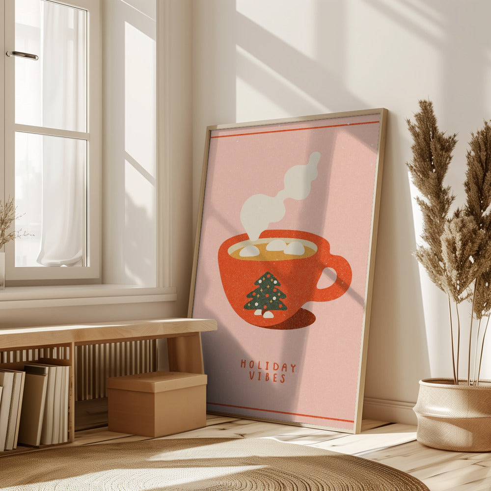 Holiday vibes. A mug of hot cocoa for Christmas Poster