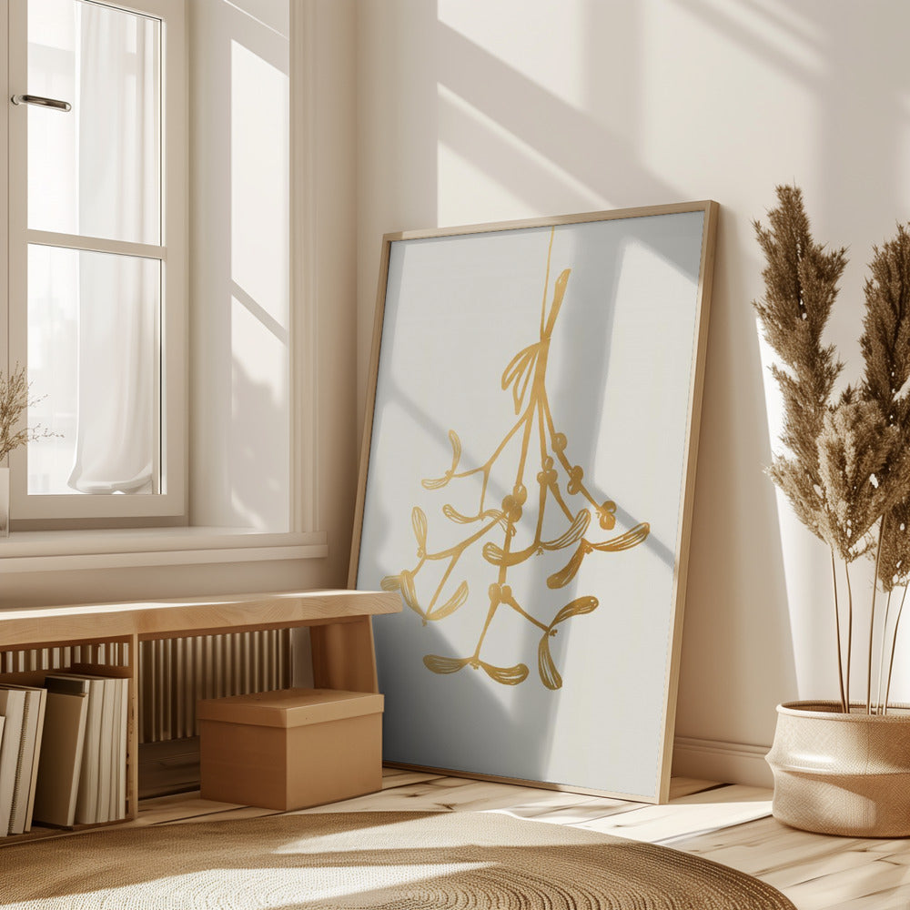 Mistletoe ink sketch (gold) Poster