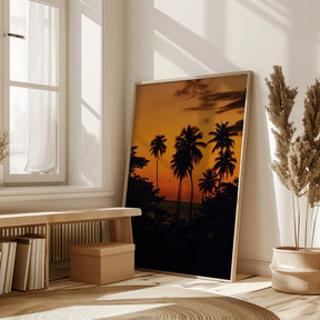 Squiggly Palm Sunset Poster