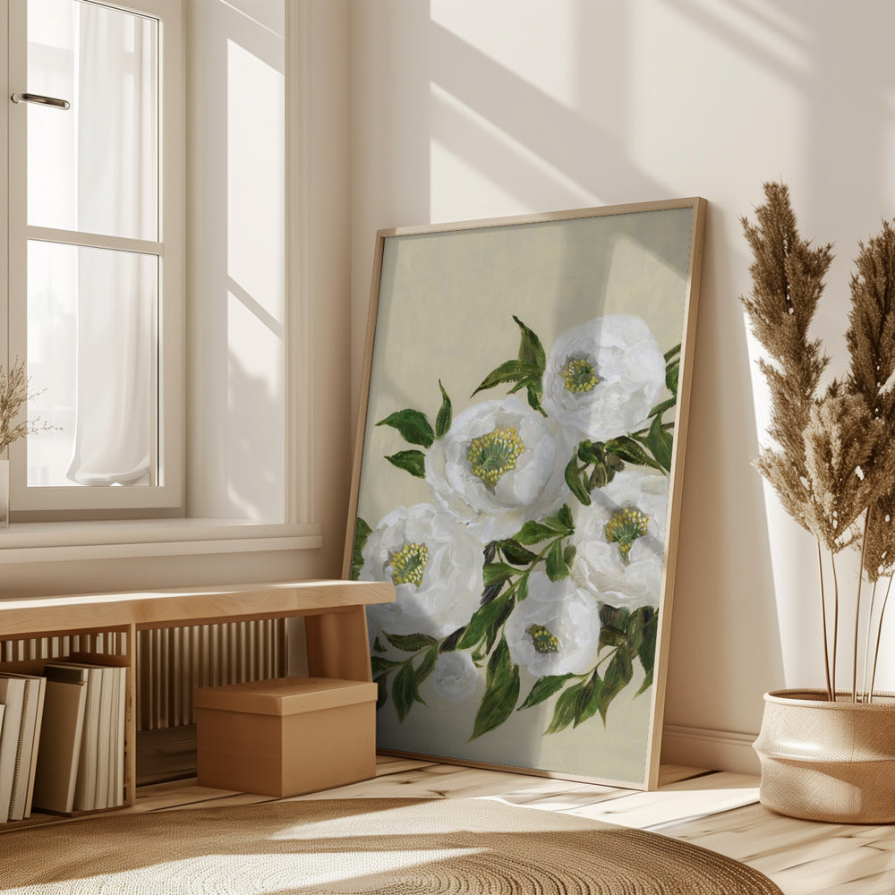 Evadne peonies in beige Poster