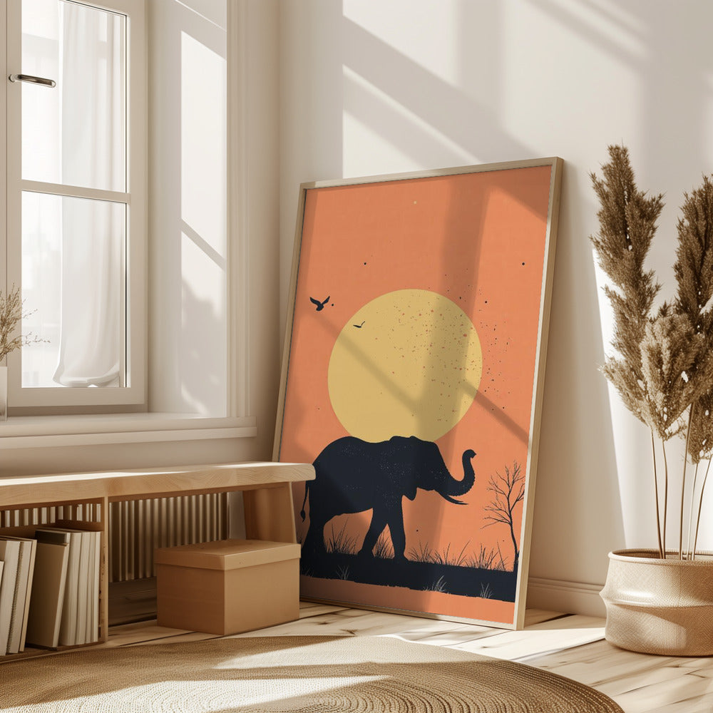 Elephant On the Savannah Poster