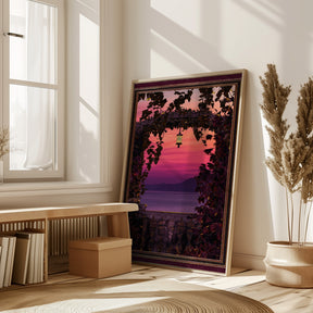 Sunset view with ornate &amp; gold burgundy frame Poster