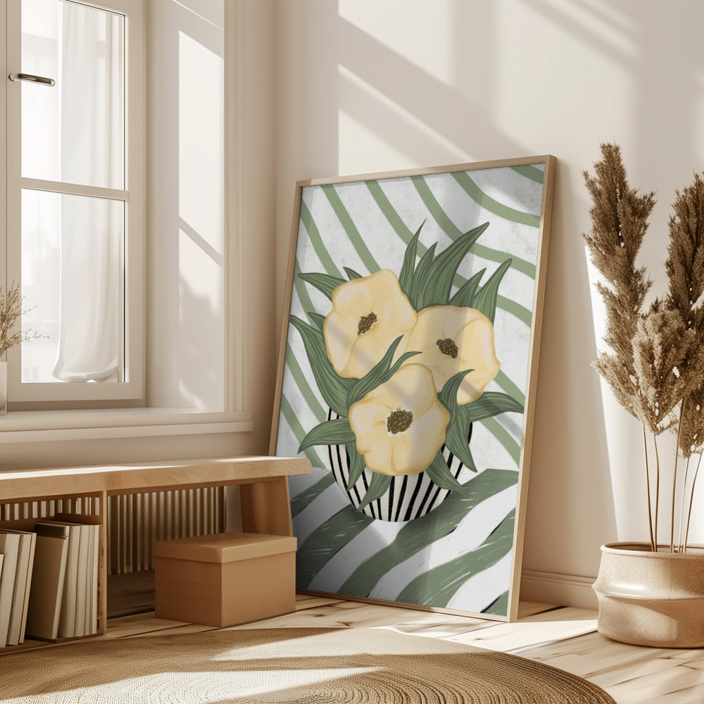 Yellow poppies in vase Poster