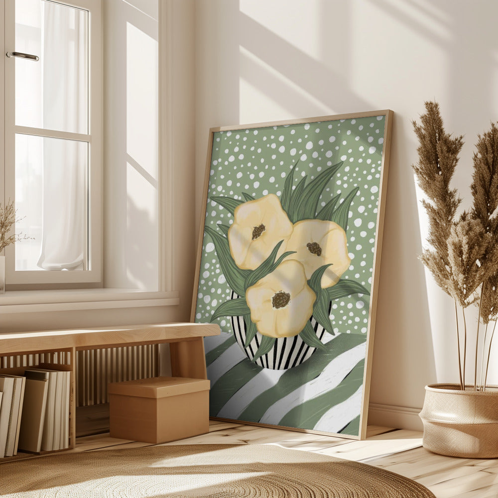 Yellow poppies in vase Poster