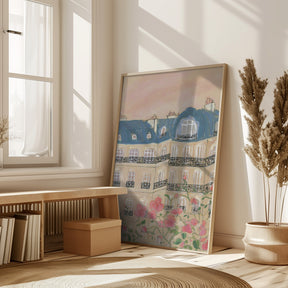 Sunset Over Paris Buildings Poster