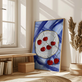 A Plate of Cherries Food Painting Poster