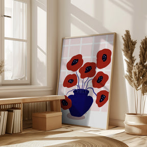 Red Poppies In a Vase Illustration Poster