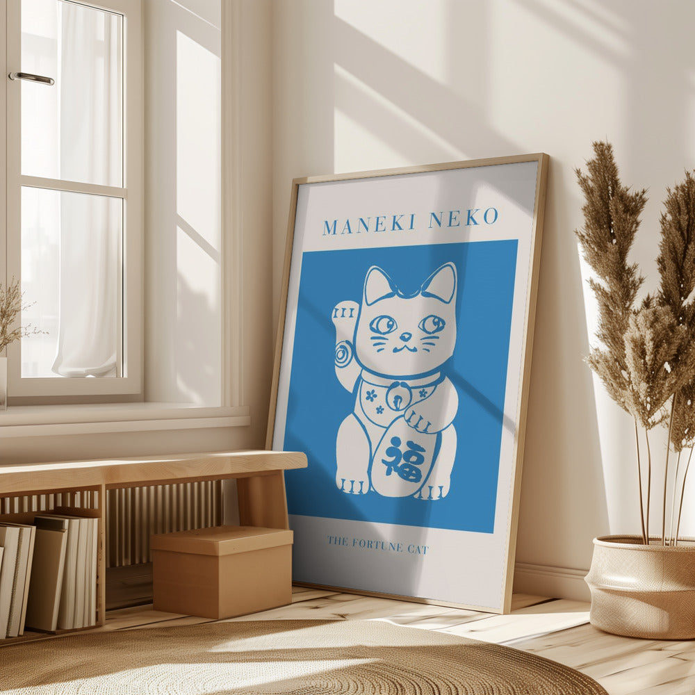 Maneki-neko Cat Blue Poster