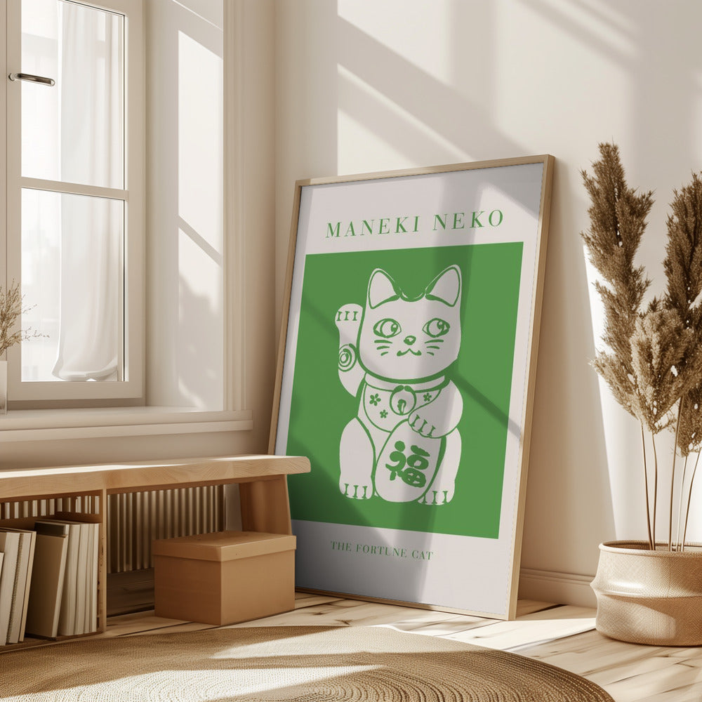 Maneki-neko Cat Green Poster