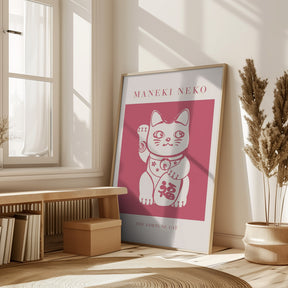 Maneki-neko Cat Pink Poster